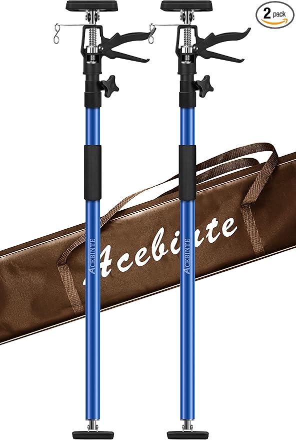 2PK Support Pole,Steel Telescopic Quick Adjustable 3rd Hand Support System, Support Rod, Supports up to 154 lbs Construction Rods for Cabinet Jacks Cargo Bars Drywalls Extends from 50 Inch to 118 Inch