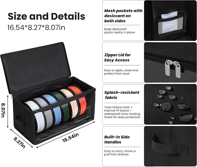 Filament Storage Box, 4 Packs Hold Up to 24 Rolls | 3D Printer Filament Storage Container with Front Support Frame, Desiccant, 3D Printer Accessories for Home, Office, Studio
