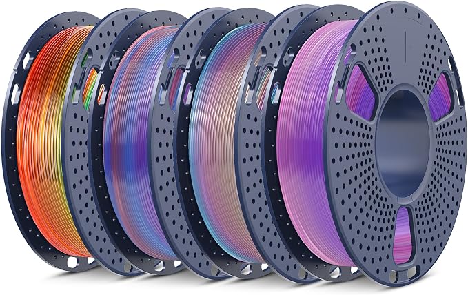 SUNLU Transparent Rainbow PLA Filament Bundle Multicolor, Neatly Wound Gradient Rainbow PLA 3D Printer Filament 1.75mm ±0.02mm, Individually Vacuum Packed, 0.25kg per Spool, 1kg in Total, 4 Pack.