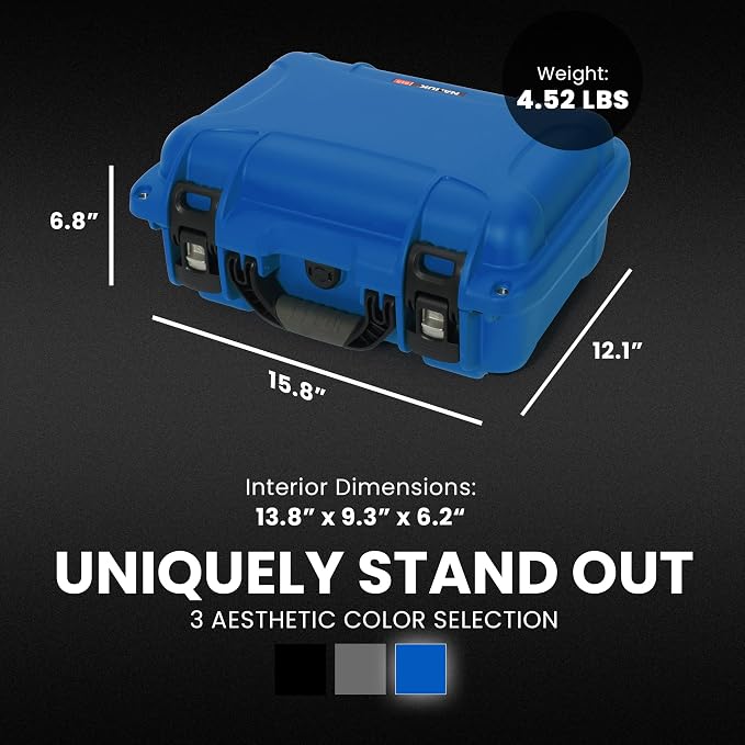 NANUK 915 Empty Hard Case, IP67 Waterproof, Dustproof and Impact Resistant, 13.8” x 9.3” x 6.2” – Rugged Construction for Ultimate Protection, Made in Canada – Blue