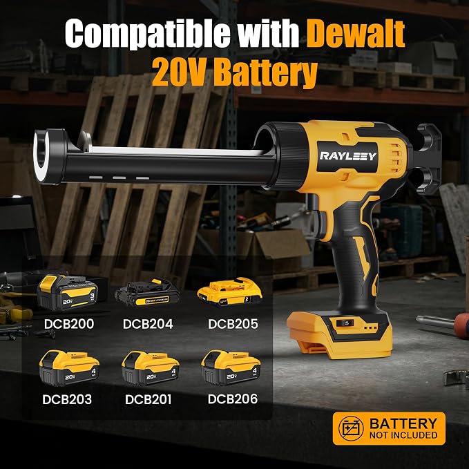 Electric Caulking Gun Compatible with Dewalt 20V Battery (without battery), Battery Powered Caulk Gun with 9pcs Caulk Remover Tool, 6 Adjustable Speeds, Dripless Silicone Gun for Filling, Sealing