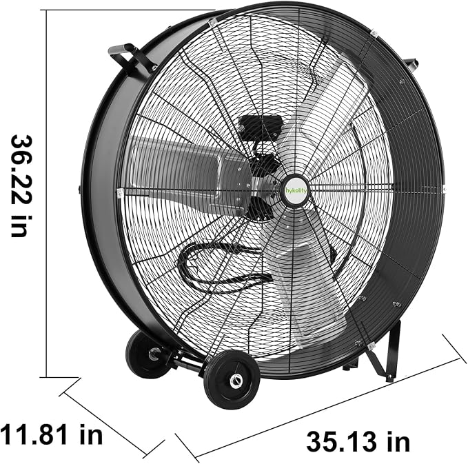 hykolity 36" High Velocity Industrial Drum Fan with 2 Speeds, 15000 CFM Heavy Duty Shop Fan with Casters & Handle for Warehouse, Factory Workshop and Garage Use