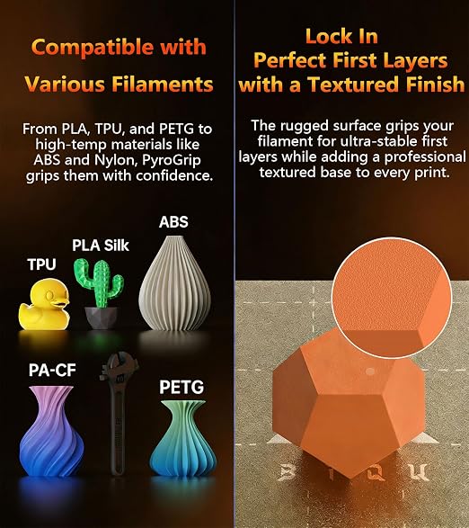 BIQU PyroGrip Build Plate for Bambu-Lab H2C 3D Printer, Double-Sided Textured PEI Spring Steel Sheet for Bambu-Lab H2C, Print Area 350x325mm, 1 Piece