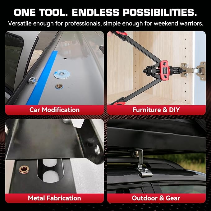KOOPOOL 14" Rivet Nut Tool Kit, Heavy-Duty Rivnut/Nutsert Tool with 7 Mandrels (M6, M8, M10, 1/4"-20×2, 5/16"-18, 3/8"-16) & 70 Rivet Nuts, Rugged Rivnut Tool Kit with Carrying Case (14")