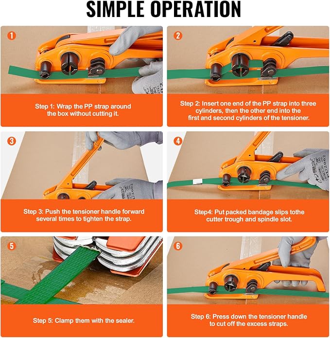 VEVOR Banding Strapping Kit with Strapping Tensioner Tool, Banding Sealer Tool, 1000 ft Length PET Band, 300 Metal Seals, Pallet Packaging Strapping Banding Kit Banding Packaging Strapping for Packing