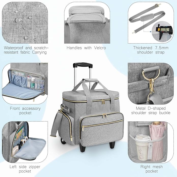 LIWSHWZ Rolling Teacher Tote Bag,Wheeled Teacher Bag with Detachable Dolly & File Teacher Tote
