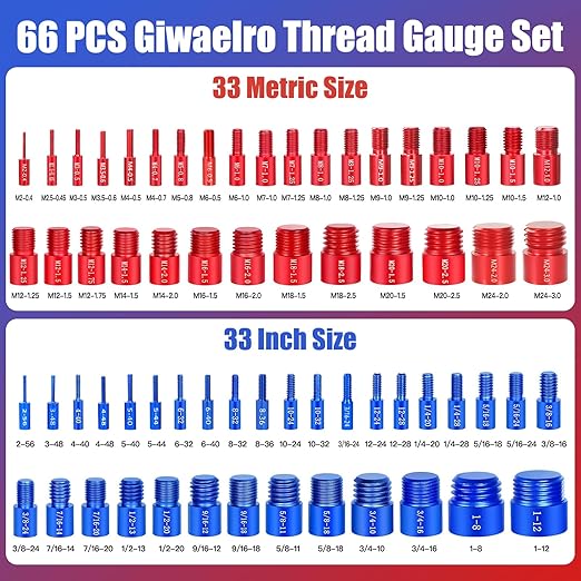 Nut and Bolt Thread Checker - 66 PCS Nut and Bolt Gauges Individually Housed in Case (33 Inch & 33 Metric) Specially Suitable for Size Check on Tricky and Narrow Area