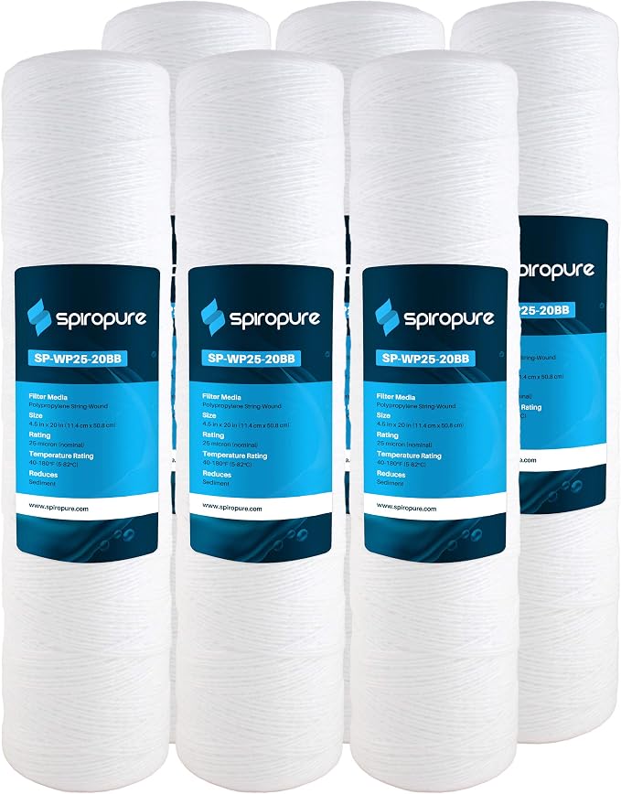 SpiroPure 20x4.5 25 Micron Sediment Water Filter Cartridge WP25BB20P 6 Pack