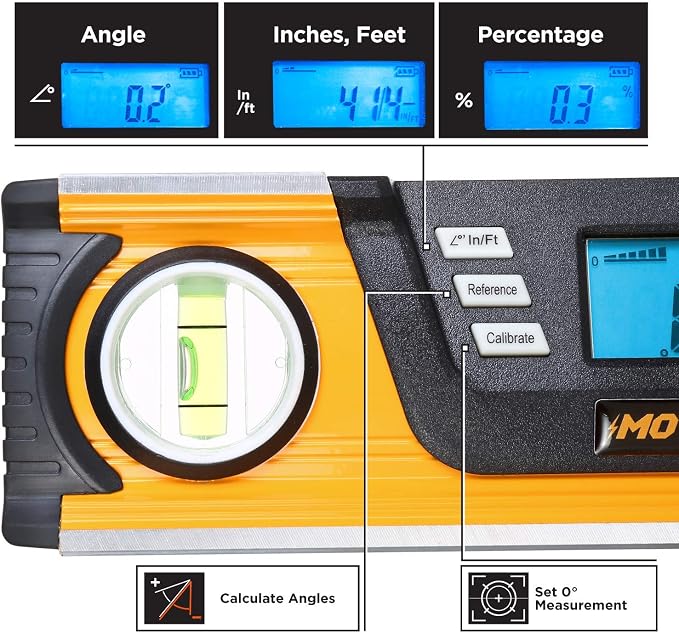 MOTORHEAD 10-Inch 0° - 180° SMART DIGITAL Level, LCD Screen, Audible Alerts, Water, Dust & Shock Resistant, Magnetic Bottom, Includes Bag, High-Visibility, Solid-Milled Aluminum, USA-Based Support