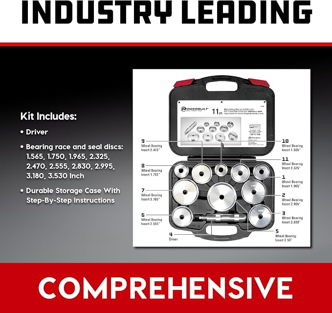 Powerbuilt 11 Piece Master Bearing Race and Seal Driver Tool Set, Bearing Press Kit, Seal Installer Bearing Driver Kit for Bearing Installation, Storage Case - 648996
