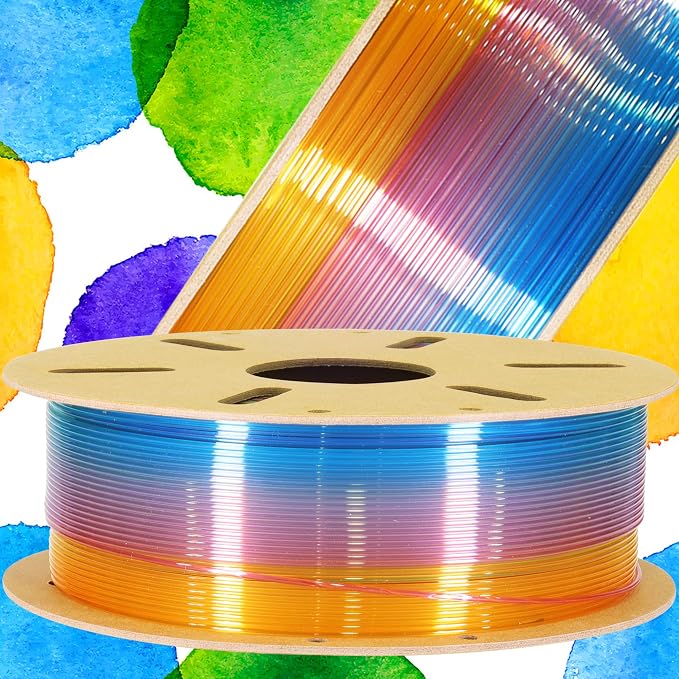 Fast Color Change Natural Rainbow PLA 3D Printing Filament, Tidy Winding 1.75mm PLA, Widely Fit for 3D Printer; 1KG Cardboard 3D Printing Material, Clear Transparent Type Multi Colored