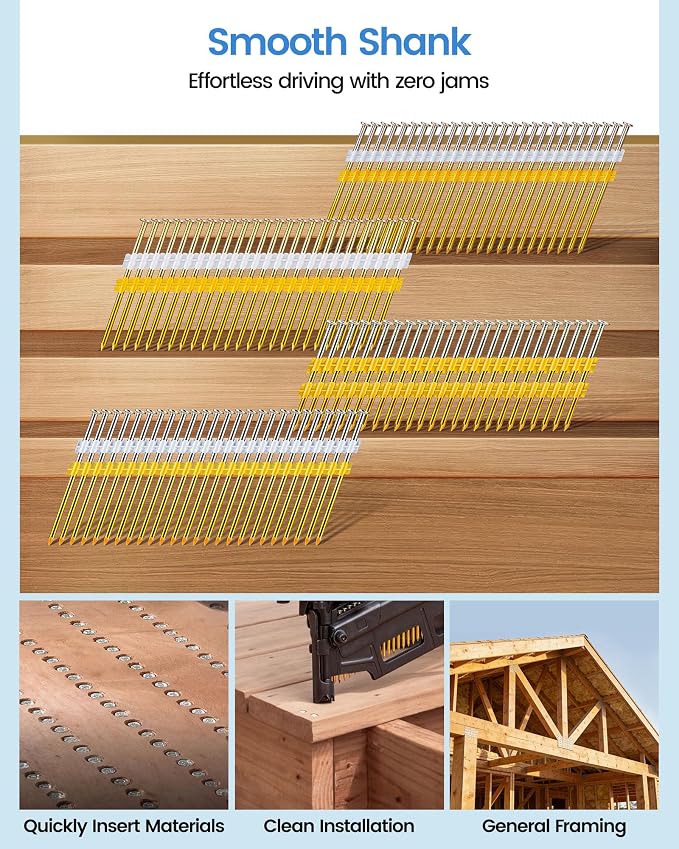meite 21 Degree Framing Nails 3 Inch Galvanzied Plastic Collated 1,000PCS | Full Round Head Smooth Shank Framing Nails, for 20-22° Pneumatic Cordless Framing Nailer, Crate Sheathing Decking Subflooring