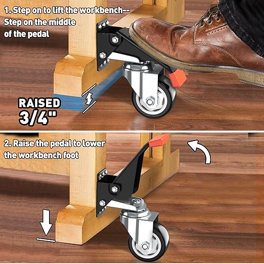 SPACEKEEPER Workbench Casters Kit 880 Lbs - 3 Inch Heavy Duty Retractable Caster Designed for Workbenches Machinery & Tables, 4 Pack