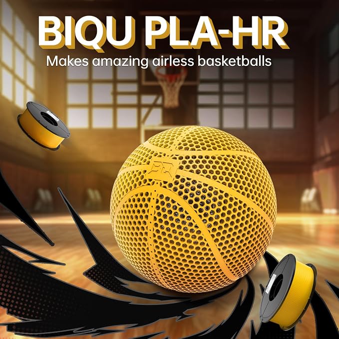 BIQU PLA-HR Flexible 3D Printer Filament Specifically for Printing Airless Basketballs, 1.75mm 1KG Spool (2.2lbs), Flexi Tough Filament Compatible with Most FDM 3D Printer (Yellow)