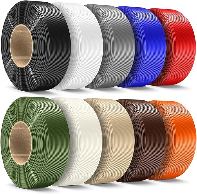 SUNLU 10KG PLA+ Filament Refill 1.75mm, 3D Printer Filament PLA Refill, No-Spool PLA Plus Filament for Reusable Spools, 1KG/Roll Black/White/Grey/Klein Blue/Red/Orange/Bone White/Oak/Olive/Brown
