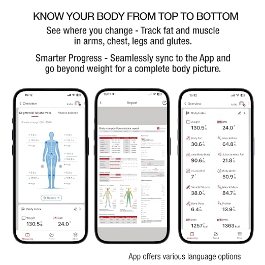 Taylor Smart Total Body Composition Scale with Precision Hub App, Retractable Handle, 11.8" x 11.8" Glass Platform, Vanishing 0.9" LED Display, 440 lb Capacity, 8 Contact Points, Black