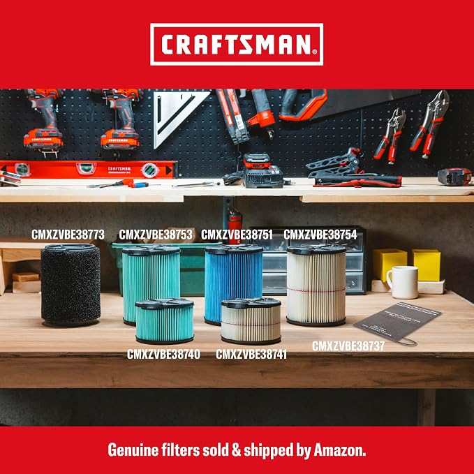 CRAFTSMAN CMXEVBE17596 20 Gallon 6.5 Peak HP Wet Dry Shop Vacuum | Heavy-Duty Wet and Dry Vac with Filter, Dust Bag, Hose and Attachments for Shop, Garage, Jobsite Cleaning