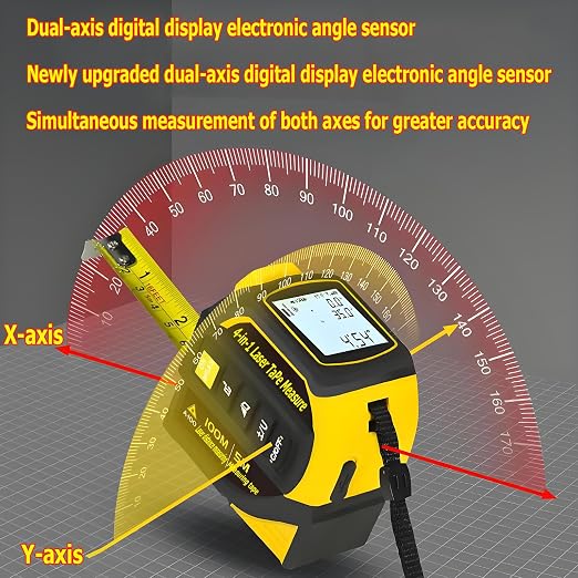 tape measure 4-in-1 laser Digital Measuring Tape & 60m/197ft Laser Distance Meter & with 16ft/5m & Crosshair markings & Dual-axis electronic level,Display On Backlit LCD Screen