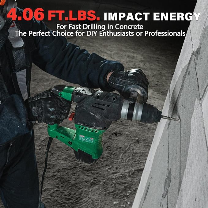 1-1/4" Heavy Duty SDS-Plus Rotary Hammer Drill for Concrete/Masonry | 12.5 Amp Corded Electric 11.5 Lbs 3 Functions Safety Clutch Demolition Rotomartillo w/ 3 Drill Bits 2 Chisels Carrying Case