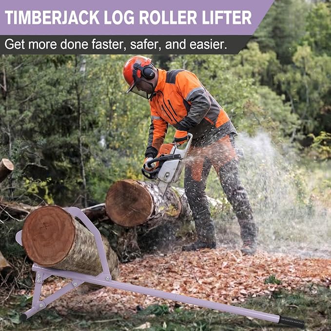 50.8" Timberjack Log Roller Lifter, Long Handle Log Roller Tool ups to 25" in Dia Logging Tools, Adjustable Log Roller Cant Hook, Heavy Duty Steel Log Jack for Rolling and Raising Up Logs