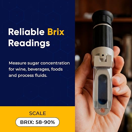 58–90% Brix Handheld Analog Refractometer, Durable All Metal Ultra High Range Brix Meter for Honey, Candy Syrups, Concentrates and Sugar Production Measurement