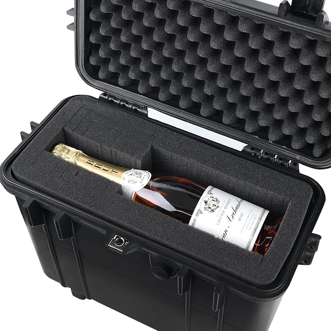 MEIJIA Waterproof Portable Equipment Hard Case With Retractable Pull Handle And Rolling Wheels,Customized Fit Foam Inserted, Elegant Black, Fit For Drones,Rifle,Camera,Lens,19.88X12.01 X18.11 inches