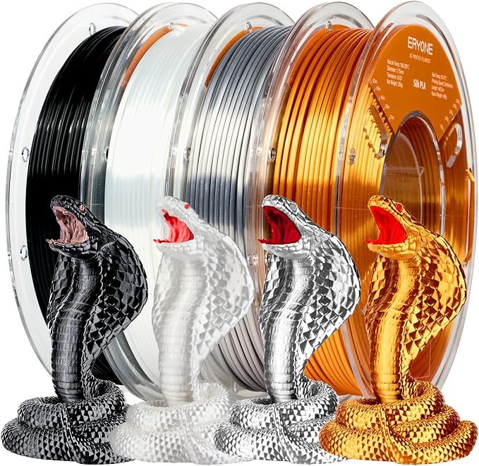 ERYONE PLA Filament 3D Printer Filament Bundle Multicolor 1.75mm +/- 0.03mm, PLA Filament 250g Spool, 4 Rolls, Silk Pla 2