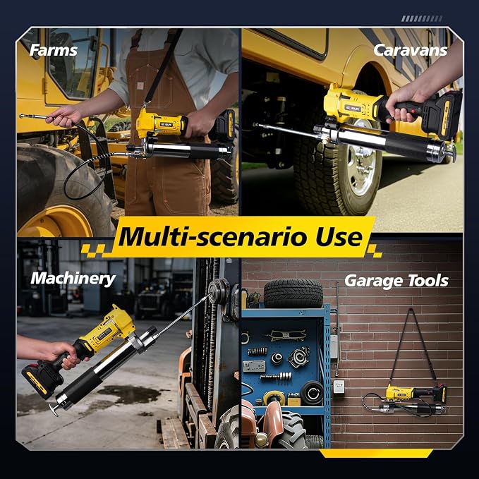 GEVEELIFE Electric Grease Gun - Equipped with 2×2000mAh Batteries, Fast Charger & 90° Swivel Coupler, 12,000 PSI - Works with Bulk & Cartridge Grease for Farm, Truck, Construction