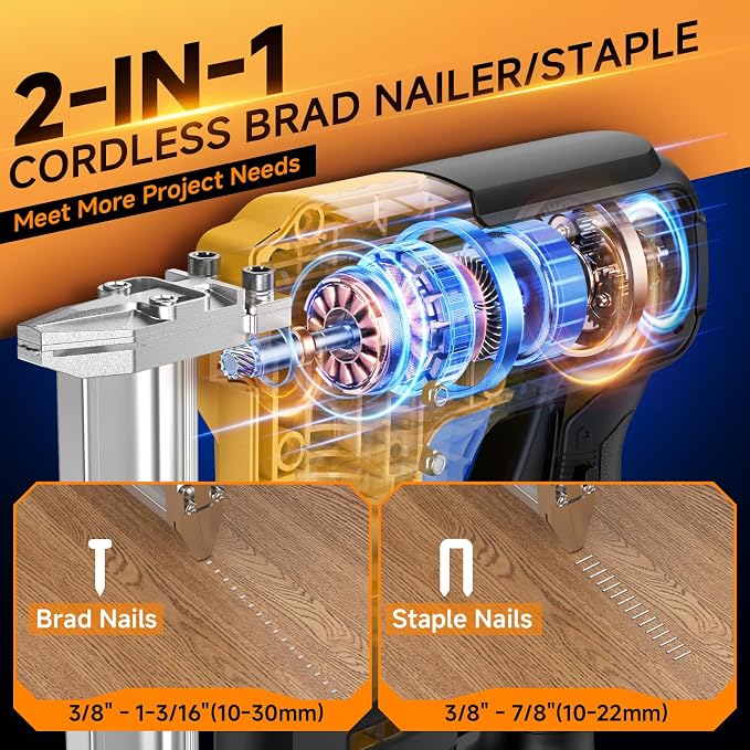 2 in 1 Cordless 18GA Brad Nailer & Stapler, Compatible with Dewalt 20V Max Battery (No Battery), Electlic Nail Gun & Staple Gun Battery Powered with 1200 Nails & Staples for Upholstery, Woodworking
