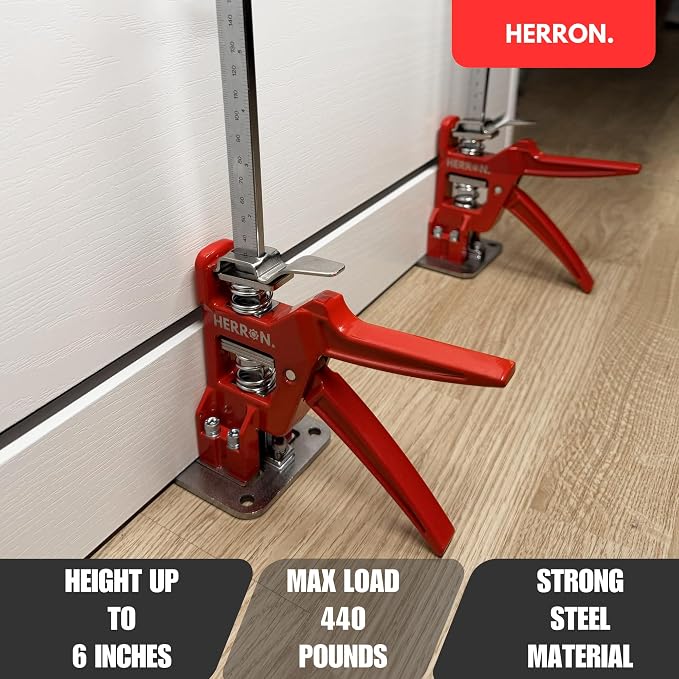 440 lbs Hand Lifting Jack Tool 2-Pack, Cabinet Lifter with Measuring Scale, 6 Inch Lift Height, All-Steel Construction, Furniture Lifter Labor Saving Arm for Installation & Renovation