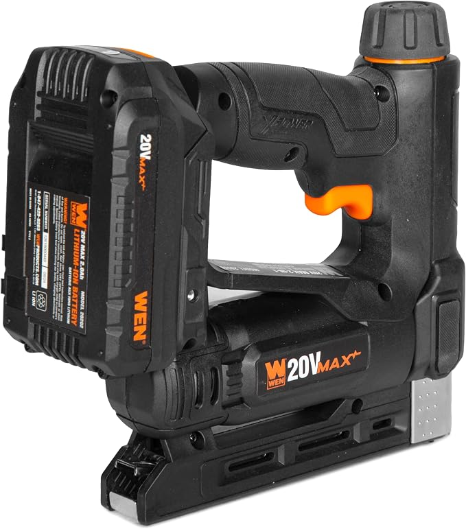 WEN 20V Max Cordless 2-in-1 18-Gauge Brad Nailer and T50 Crown Stapler with 2.0Ah Battery and Charger (20539)