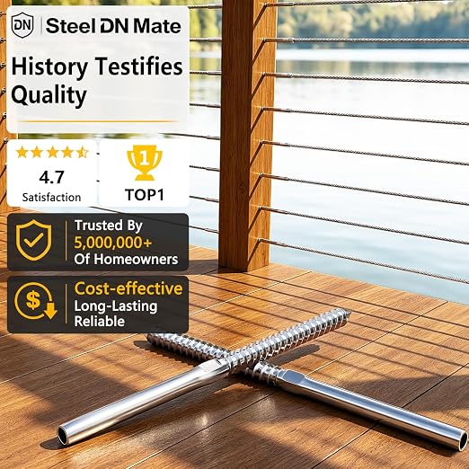 Steel DN Mate 200 Pack T316 Stainless Steel Right&Left Handed Thread Swage Lag Screws for Wood Post of 1/8" Steel Cable Railing Kit, Cable Railing Hardware, DIY Deck Railings, Wrench Include, DM50