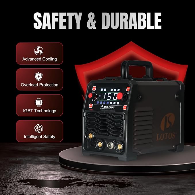 150A 3-in-1 Synergic MIG Flux Core Spot Welder 120V | Portable 8.2lb inverter automatically matches parameters | Joins 3/16" stainless steel sheets with clear LED tracking