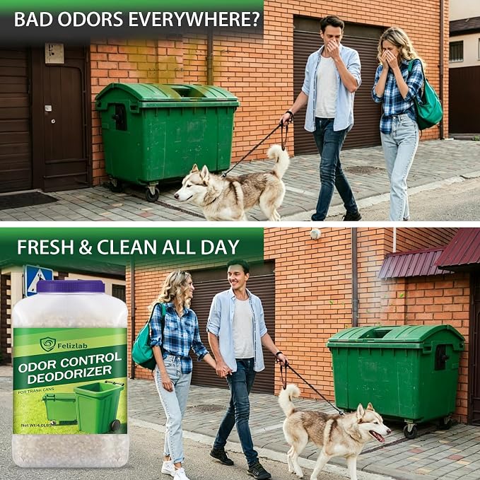 Outdoor Trash Can Deodorizer 4 lbs, Strong Garbage Can Deodorizer for Bins, Heavy Duty Odor Eliminator & Moisture Absorber for Garbage Cans, Trash Bins, Outdoor Waste Containers & Recycling Bins