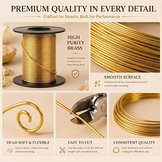 Therwen 50ft 18 Gauge Brass Wire for Gardening, Electroculture, Bonsai, Jewelry Making Beading DIY Craft Pure Bare Brass Wire Spool