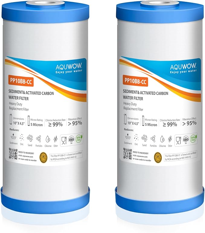PP10BB-CC 5 Micron 4.5" x 10" Water Filter Set – Polypropylene Replacement Cartridges for Whole House Systems, Big Blue Compatible Filters (2, 10 x 4.5)