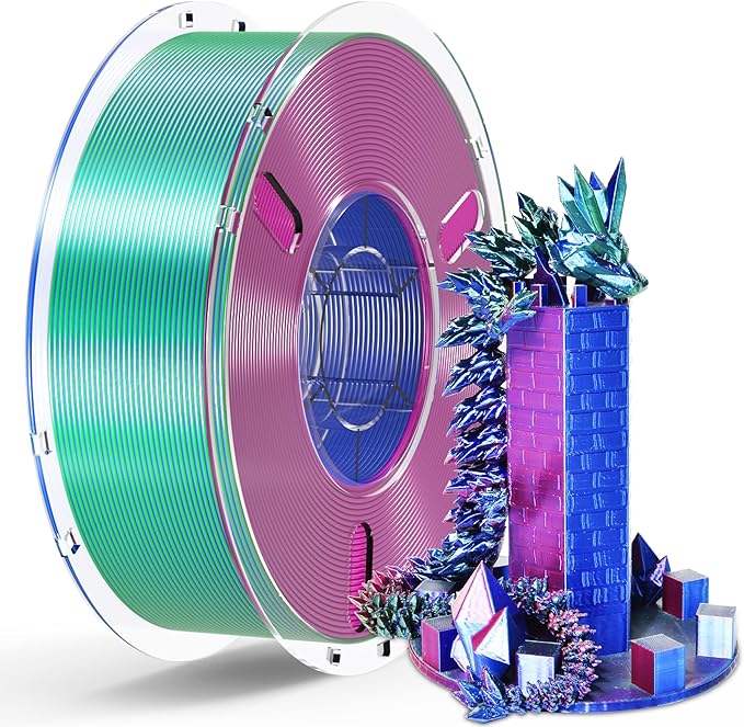 RAMBERY Silk Tri Color 3D Printer Filament 1.75mm, Triple Color Change by Angle, Silk Shiny PLA Filament Red-Blue-Green, 1kg Spool (2.2lbs)