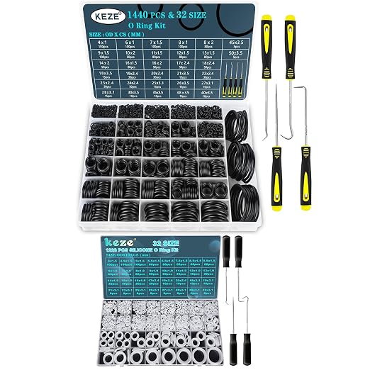 KEZE 1228 Pcs 32 Size Clear Food Grade Silicone O Rings and 1440 Pcs Rubber O Rings Kit for Valve Sealant Faucet O Rings Faucet Automotive Hydraulic Pipe Repair
