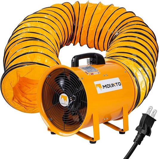 MOUNTO 12-Inch Heavy Duty Cylinder Axial Fan with 25-Foot Vinyl Hose | High-Performance Portable Blower/Exhaust Fan | 2900 CFM Directional Airflow for Crawl Spaces, Attics, Basements