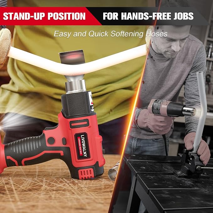 LIVOWALNY Cordless Heat Gun Compatible with Milwaukee 18V Battery (Tool Only), 350W 122℉~1202℉ (50℃-550℃) Variable Temperature Control Hot Air Gun with LCD Digital Display for Shrink Tubing, Crafts