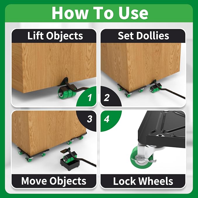 NEST EASY Upgraded Heavy Duty Furniture Dolly 360° Rotating 5 Wheels, Alloy Steel Furniture Movers Up to 3748 lbs/1700 Kg Load Capacity with Measure Tape and Leveler (6.9x6.5 in)