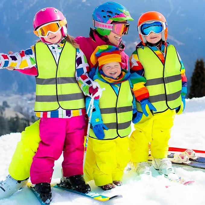 Zhanmai 50 Pcs Kids Safety Vest Bulk High Visibility Reflective Construction Vest with Strips Neon for Traffic Child Outdoor (Yellow)