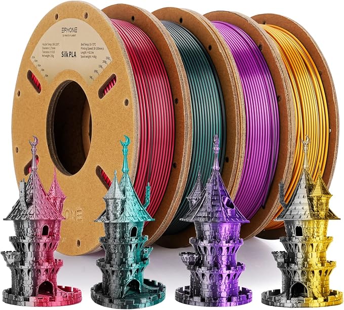 ERYONE PLA Filament 3D Printer Filament Bundle Multicolor 1.75mm +/- 0.03mm, PLA Filament 250g Spool, 4 Rolls, Silk Dual Color 3