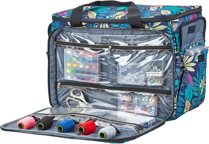HOMEST Sewing Machine Carry Case, with Shoulder Strap and Front Pocket | Fits most standard Singer, Brother and Janome machines, with storage pockets for sewing accessories and tools, Floral