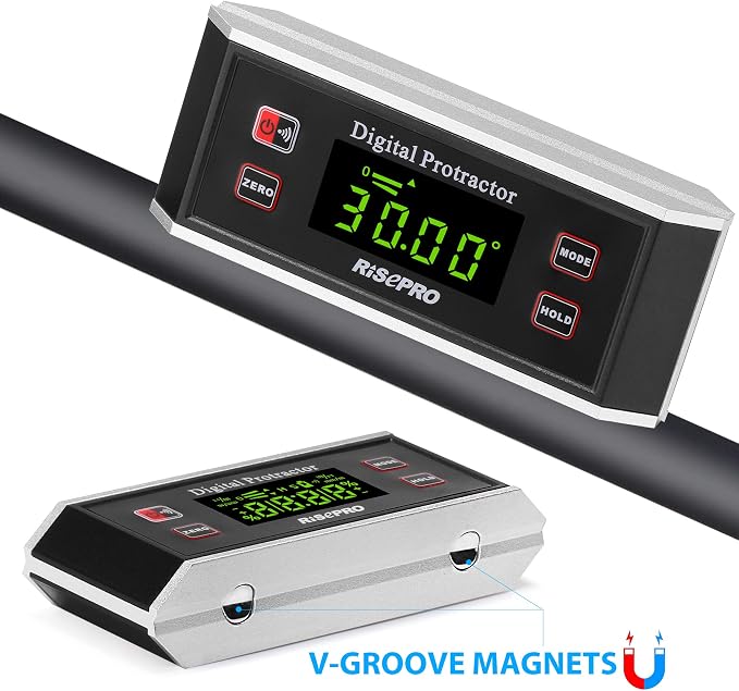 Inclinometer, RISEPRO® Digital Protractor Angle Finder Level Inclinometer Magnetic V-Groove 0~360 degree with Backlight 82413B
