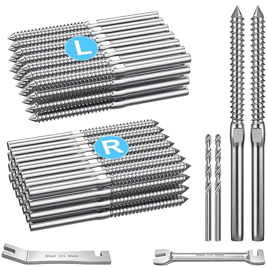 Steel DN Mate 60 Pack T316 Stainless Steel Left&Right Handed Thread Swage Lag Screws for Wood Post of 1/8" Deck Railing Kit, Cable Railing/Stair Deck Railing, DIY Hardware Kit, Wrench Included DM60