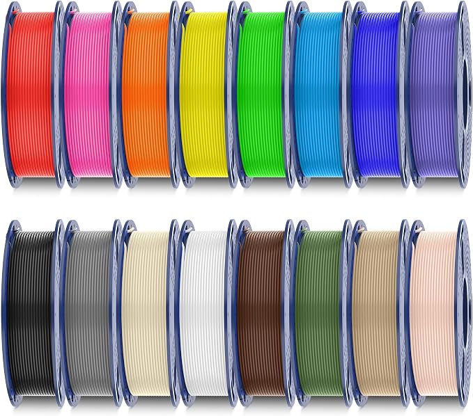 SUNLU PLA+2.0 3D Printer Filament Bundle, Multicolor PLA+ Filament 1.75mm, Individually Vacuum Packed, 0.25kg per Spool, 16 Pack, 4kg Total
