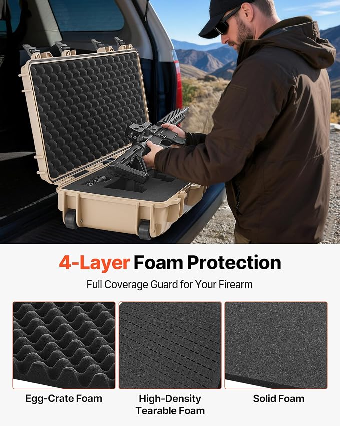 VEVOR Rifle Case, Rifle Hard Case with 4 Layers Fully-protective Foams, Lockable Hard Gun Case with Wheels, IP67 Waterproof & Crushproof, for Rifles or Shotguns