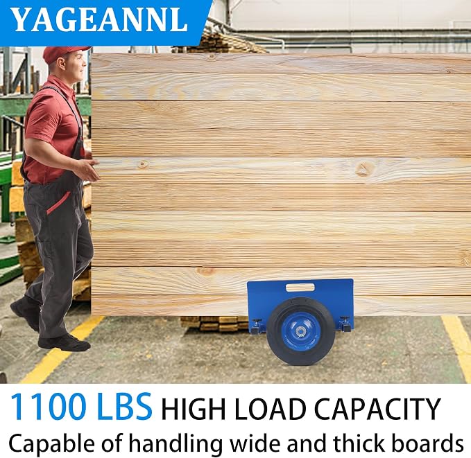 Heavy Duty Panel Dolly Blue Slab Cart 1100LBS Capacity Door Dolly with 10" Solid Wheels, Adjustable Drywall Mover Panel Drywall Cart Material Handling All Terrain