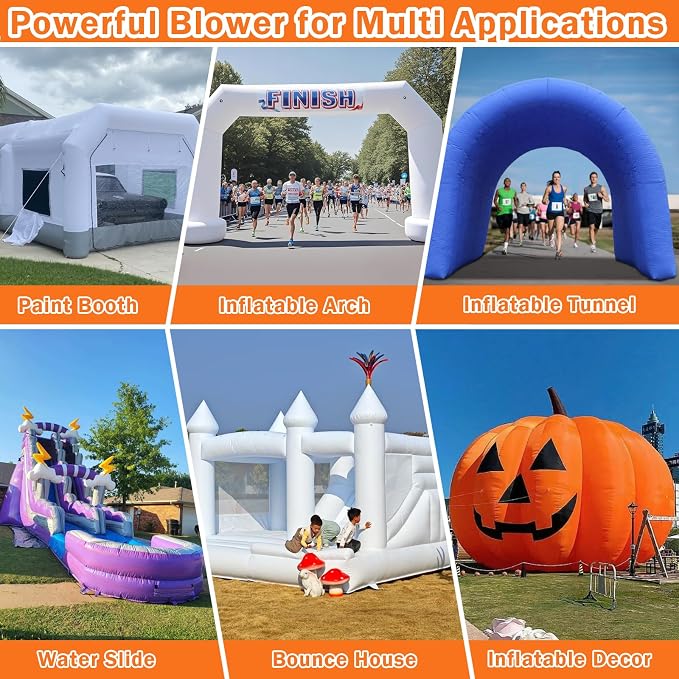 Bounce House Blower, Dual - Mode 1300W / 1600W, 1.7HP & 2.1HP Dual Speed Commercial Air Blower with Great Heat Dissipation Properties, Super Strong Wind for Bouncy Castle, Jump Slides, Inflatables